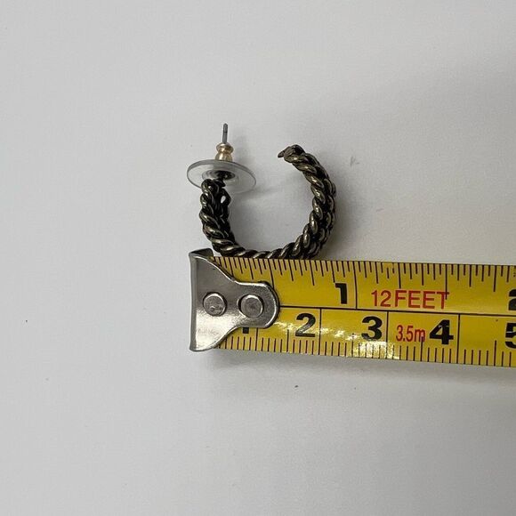 Small Chain Link Hoop Earrings - Dark Silver Tone Hoops - Picture 3 of 4